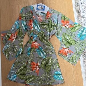 Aakaa Gray Tropical Print Dress